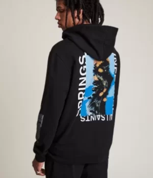 Image of AllSaints Mens Desert Rose Pullover Hoodie, Black/Blue, Size: L