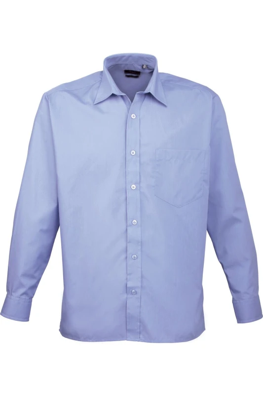 Image of Premier Premier Men Poplin Long-Sleeved Formal Shirt in Mid Blue Mid Blue One Size Male 5055805361639