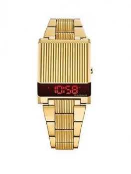 Image of Bulova Computron Archive Series Red Digital Dial Gold Stainless Steel Bracelet Watch