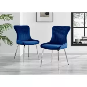 Image of Furniture Box 2x Nora Blue Velvet Silver Leg Dining Chairs