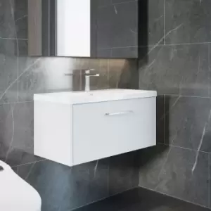 Image of Hudson Reed Juno Wall Hung 1-Drawer Vanity Unit with Basin 2 800mm Wide - White Ash