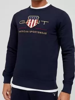 Image of Gant Archive Shield Large Logo Sweatshirt - Evening Blue, Evening Blue Size XL Men