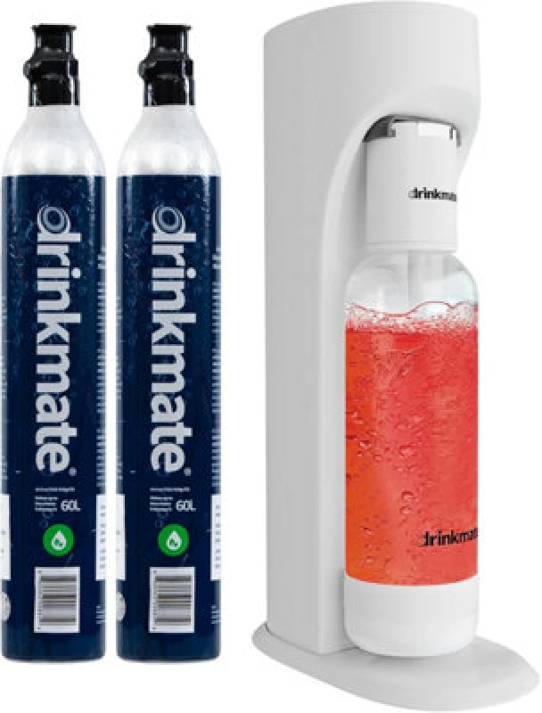 Image of Drinkmate Omnifizz Sparkling Water Soda Maker With 2X 60L Co2 Cylinders, Classic White