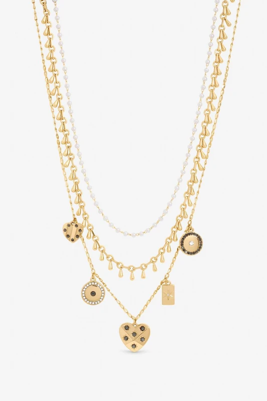 Image of Mood Womens Gold Plated Celestial Charm Multirow Necklace Gold Female One Size