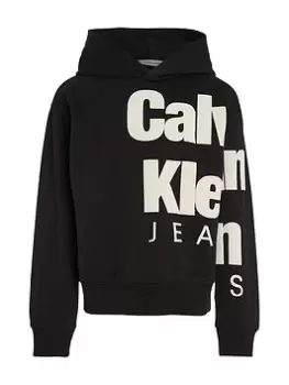 Image of Calvin Klein Jeans Boys Blown-Up Logo Fleece Hoodie - CK Black, Size 10 Years