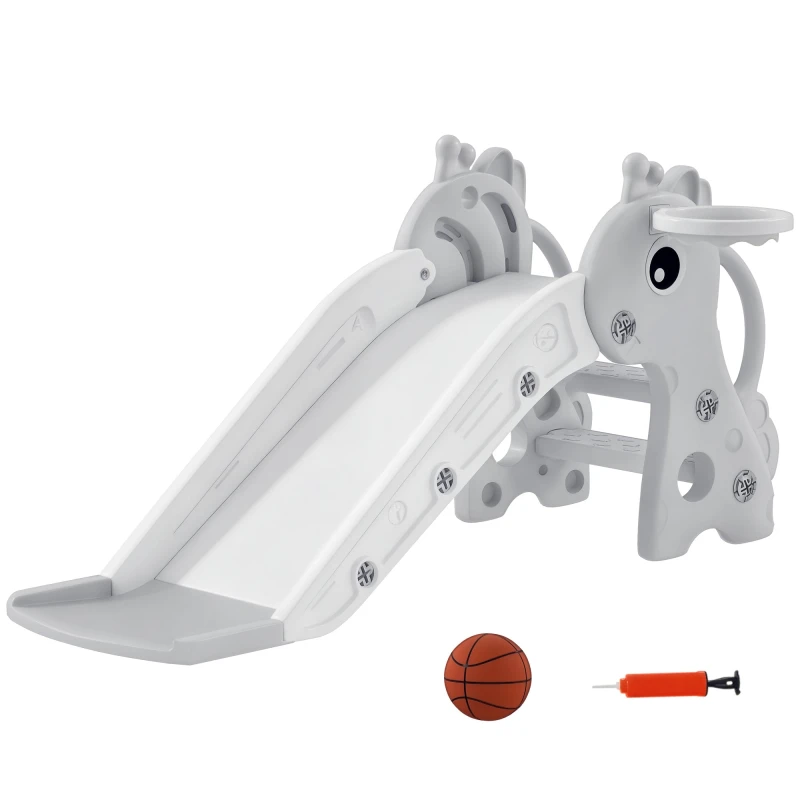 Image of AIYAPLAY 3 in 1 Kids Slide with Climber, Basketball Hoop and Ball, Grey 331-085V00GY