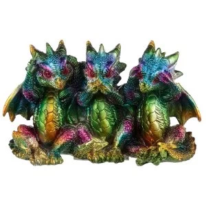 Image of Hear No See No Speak No Metallic Rainbow Dragon Figurine