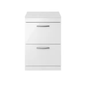 Image of Nuie Athena 600 Floor Standing 2-drawer Vanity & Worktop - Gloss White