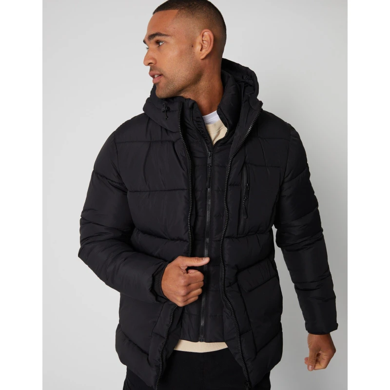 Image of Threadbare Threadbare Men 'Charleston' Showerproof Double Layer Puffer Jacket in Black Size: large Black L Male 7625914294470
