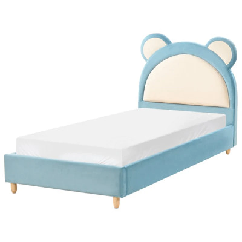 Image of Beliani Kids Bed Teddy Bear Velvet Mailles 90 X 200 Cm (Eu Single) Blue