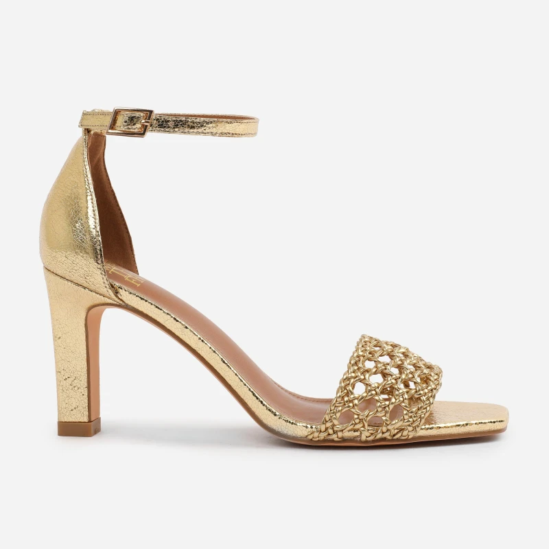 Image of Where's That From 'Nyomi' Braided Strappy Block Heel Adjustable Buckle Gold