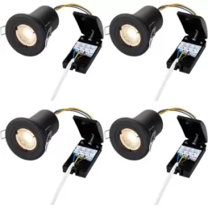 Image of 4 PACK Fire Rated Recessed Ceiling Downlight - 50W GU10 - Fixed - Matt Black