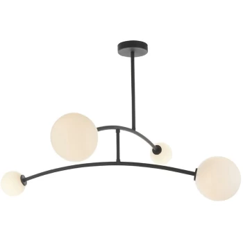 Image of Merano Rovigo 4 Light Ceiling Semi Flush Textured Matt Black & Gloss Opal Glass
