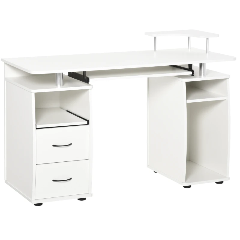 Image of HOMCOM Computer Desk Office PC Table Workstation with Keyboard Tray, CPU Shelf, Drawers, Sliding Scanner Shelf, White Aosom UK