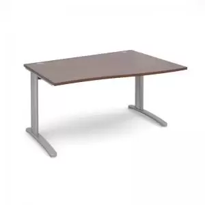 Image of TR10 right hand wave desk 1400mm - silver frame and walnut top