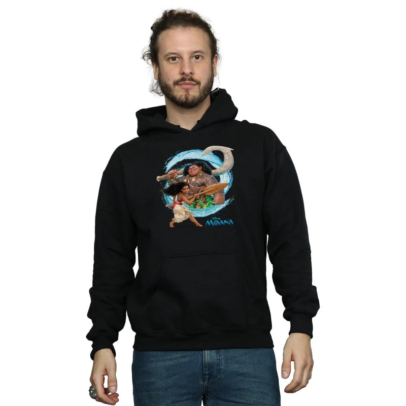 Image of Disney Men Moana And Maui Wave Hoodie in Black Size: Small Black S Male 5057955990080