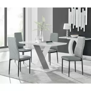 Image of Monza 4 White/Grey Dining Table & 4 Grey Milan Black Leg Chairs - Elephant Grey