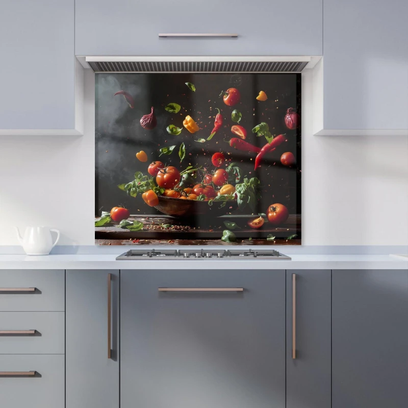 Image of Warren Reed - Designer Dynamic Levitation: Vegetable Ballet Kitchen Splashback Size: 600mm x 750mm Multicolor Unisex 600mm x 750mm