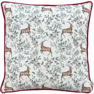 Image of Evans Lichfield Christmas Festive Reindeer Piped Edge Cushion Cover, Scarlet, 43 x 43 Cm