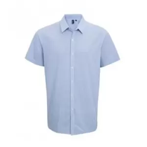 Image of Premier Mens Gingham Short Sleeve Shirt (M) (Light Blue/White)