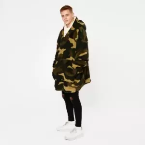 Image of Dreamscene Camo Oversized Hoodie Blanket Giant Wearable Sherpa Sweatshirt Khaki