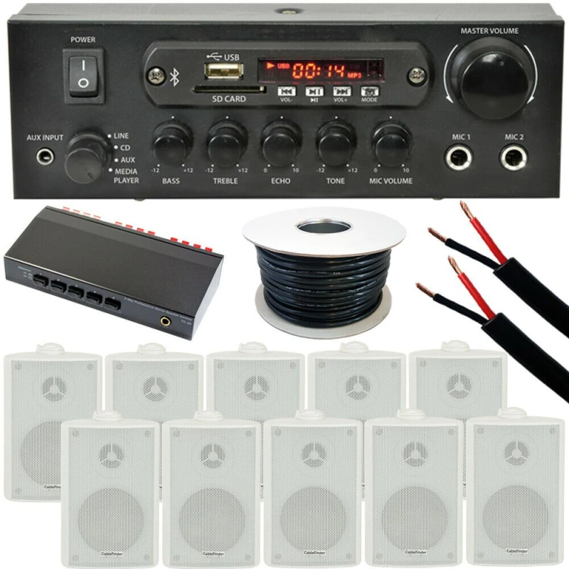 Image of Loops 5 Zone Outdoor Bluetooth System 10x Weatherproof White Speaker Garden Stereo Kit White unisex