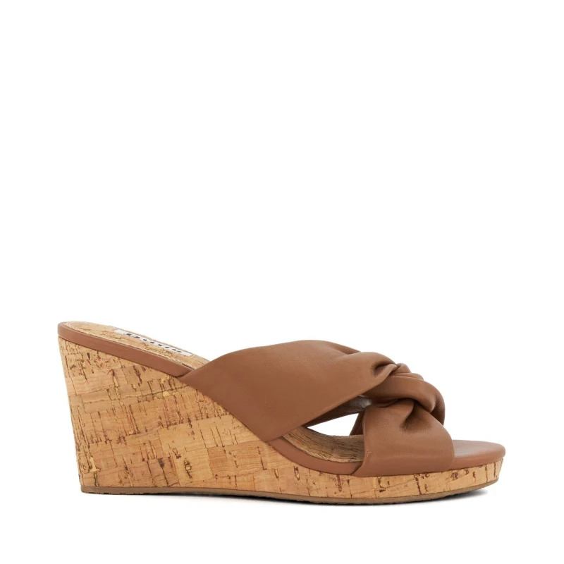 Image of Dune London Kacee Twist Knot Wedge Mule Sandals Tan female UK 3