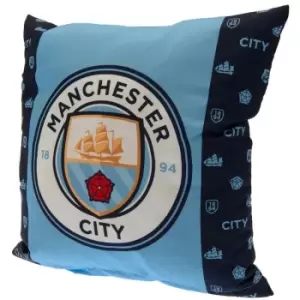 Image of Manchester City FC Crest Filled Cushion (One Size) (Blue/White) - Blue/White