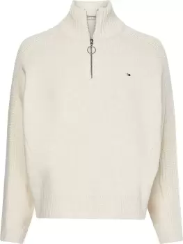 Image of Tommy Hilfiger High-neck Striped Half-zip Sweatshirt In White - Size M