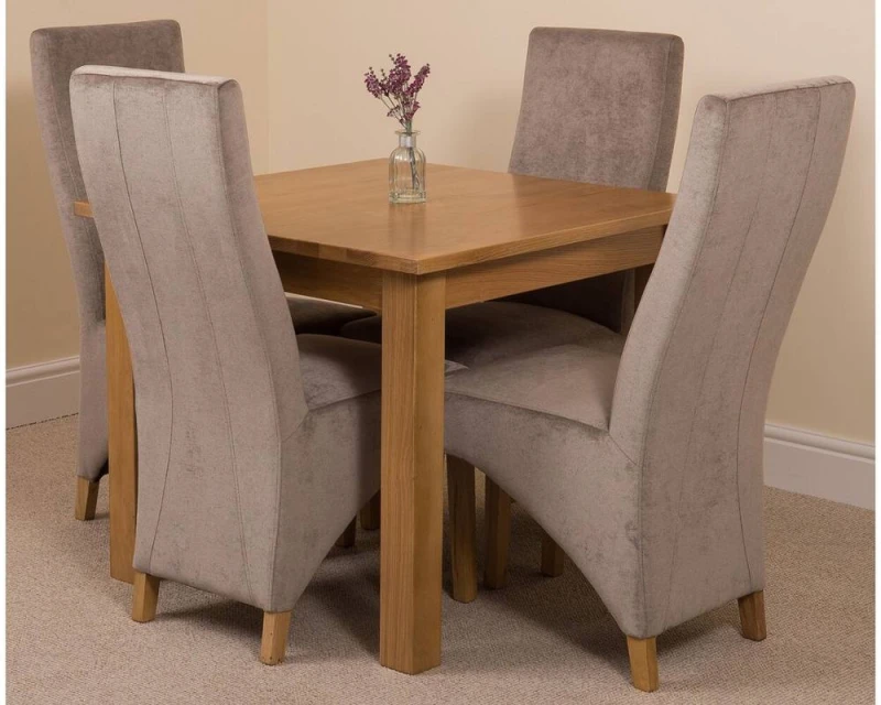 Image of Thats Furniture Oslo 90 x 90cm Oak Small Dining Table & 4 Lola Fabric Chairs in Grey Grey Unisex 90 x 90 cm