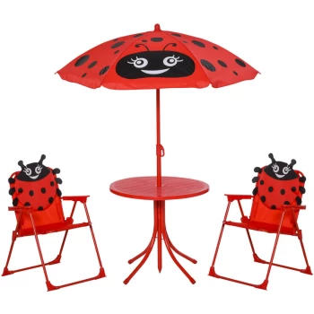Image of Kids Outdoor Bistro Table and Chair Set Ladybird Pattern Garden Patio Backyard with Removable & Height Adjustable Parasol - Outsunny