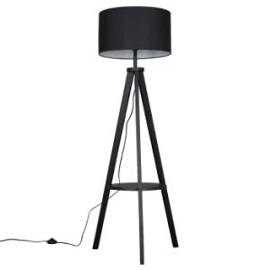 Image of Morrigan Black Wood Tripod Floor Lamp with XL Black Reni Shade