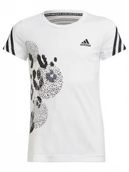 Image of adidas Junior Girls Fi 3-Stripes GFX T-Shirt - White/Black, Size 9-10 Years