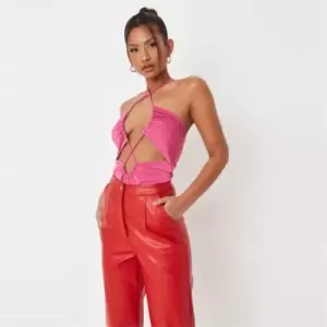 Image of Missguided Extreme Cut Out Halter Bodysuit - Pink