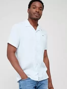 Image of Tommy Jeans Classic Solid Camp Short Sleeve Shirt, Light Blue, Size S, Men