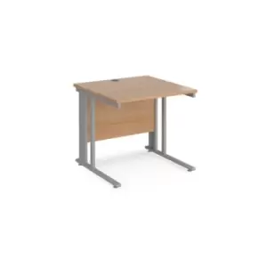 Image of Office Desk 800mm Rectangular Desk With Cable Managed Leg Beech Tops With Silver Frames 800mm Depth Maestro 25
