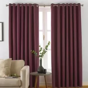 Image of Furn. Moon Herringbone Blackout Ringtop Eyelet Curtains (pair) Polyester Berry (117X183Cm)