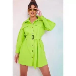 Image of I Saw It First Apple Drop Shoulder Belted Oversized Shirt Dress - Green