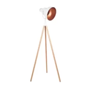 Image of Blakely Matt White Wood Adjustable Tripod Film Inspired Floor Lamp White/Copper