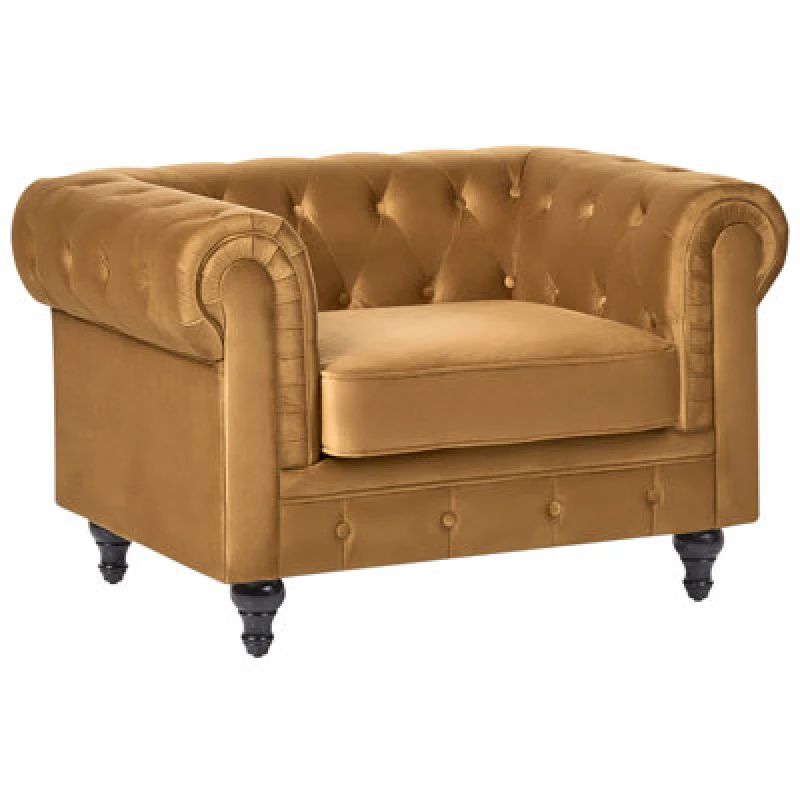 Image of Beliani Velvet Armchair Yellow Chesterfield