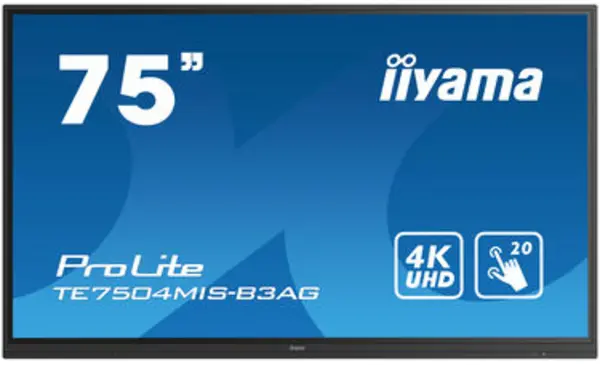 Image of iiyama TE7504MIS-B3AG Signage Display Interactive flat panel 190.5cm (75") WiFi 400 cd/m 4K Ultra HD Black Touch Screen Built-in processor iiWare 9.0