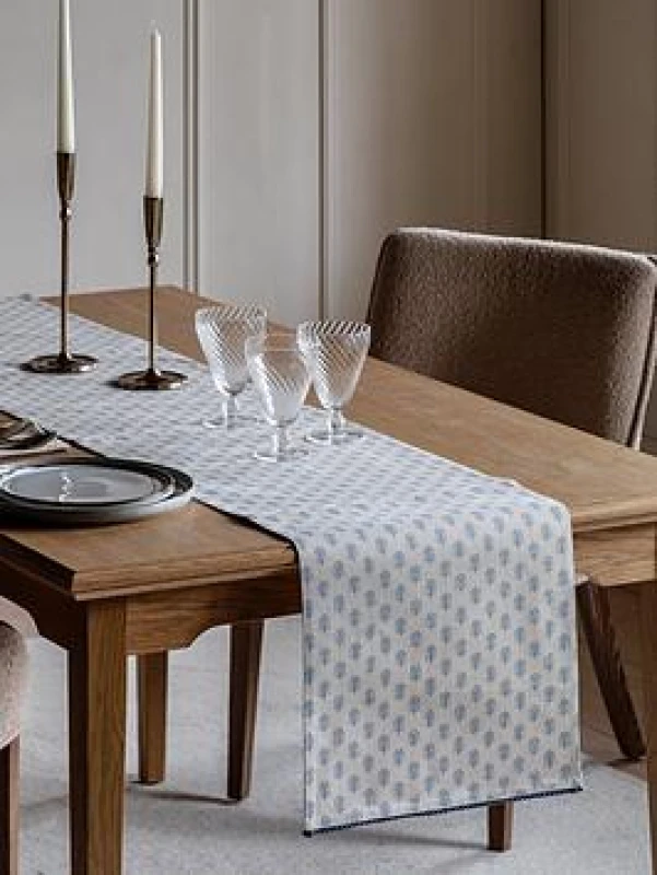 Image of Crossland Grove Persephone Floral Stamp Table Runner Blue 5.06109E+12