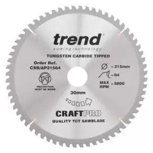 Image of Trend CRAFTPRO Aluminium and Plastic Cutting Saw Blade 215mm 64T 30mm