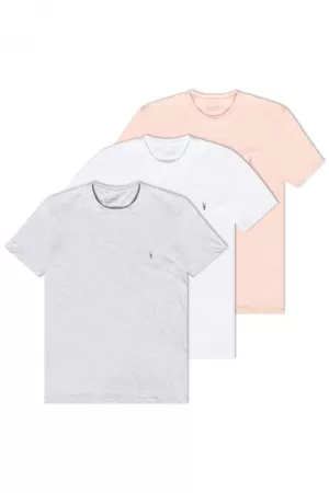 Image of AllSaints Mens Cotton Slim Fit Pack of 3 Tonic Crew T-Shirts, White, Black and Grey, Size: M