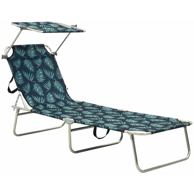 Image of VIDAXL Folding Sun Lounger with Canopy Leaf Print Aluminium Vidaxl 8720286073148