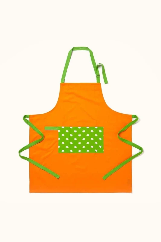 Image of Homescapes Orange and Green Stars Cotton Apron Orange