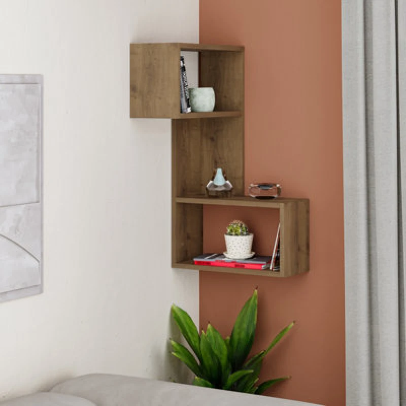 Image of DECORTIE Decortie - Part Modern Corner Shelf 82cm Narrow - Oak Effect - Oak Effect M.KT.01.13198.9