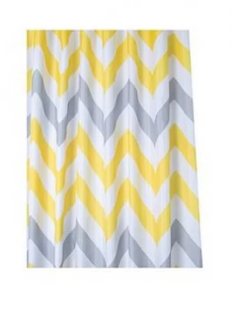 Image of Croydex Chevron Textile Shower Curtain ; Yellow, Grey And White