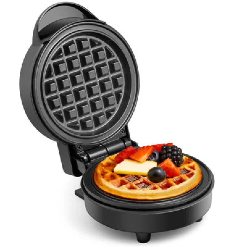 Image of Vonshef Mini Waffle Maker, Waffle Iron 600W With 12.5Cm Non Stick Plates, Single Belgian & American Waffle Machine, Black