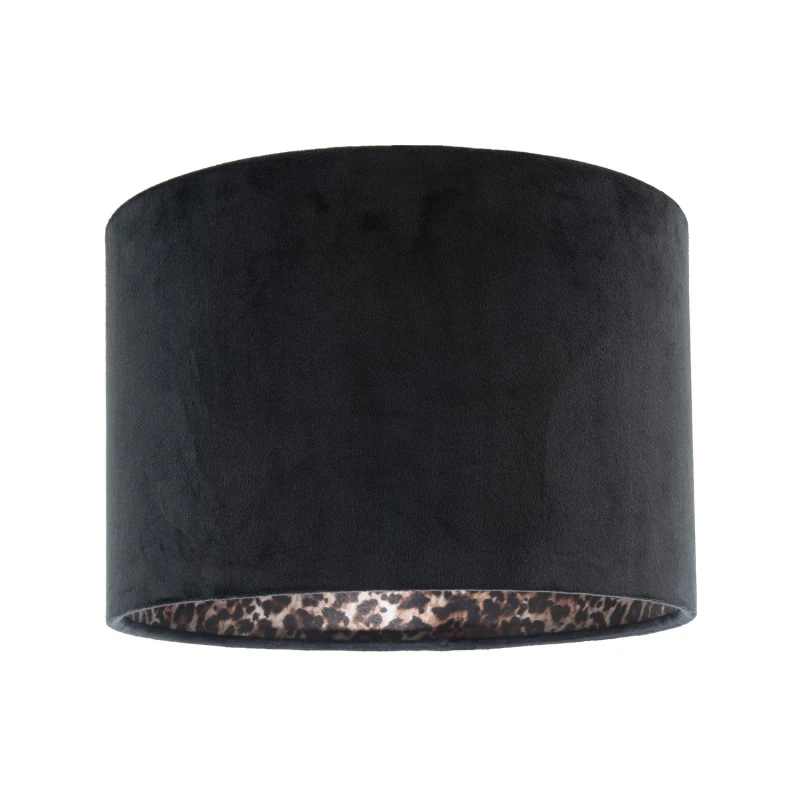 Image of Happy Homewares Black Velvet Lamp Shade with Inner Leopard Print Satin Shimmer Lining Size: 12" Black Unisex 12"